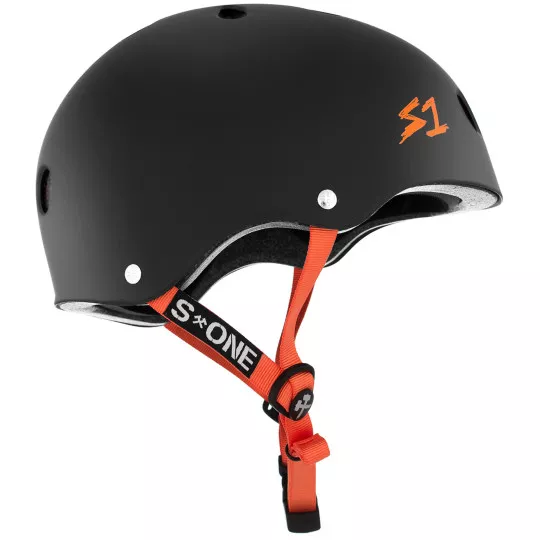 Skateboard helmet S-One LIFER BLACK MATTE ORANGE STRAPS 2024 